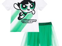 Комплект трикотажный для девочек: фуфайка (футболка), юбка-шорты