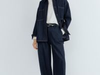 Широкие джинсы с поясом на резинке, Синий