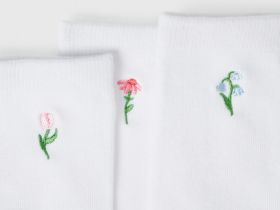 Высокие носки с вышивкой для девочек, 3 пары, Белый