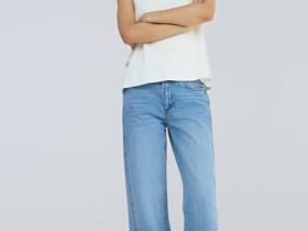 Ультраширокие джинсы со средней посадкой, Голубой