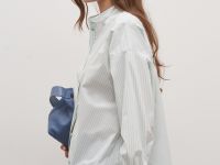 Рубашка с вортником-стойкой в полоску