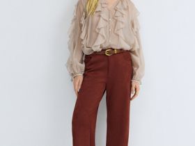 Блузка из лиоцелла с рюшами, Бежевый