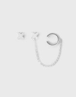 Серебристые серьги с каффом Глория Джинс