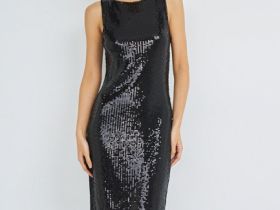 Платье миди с пайетками, Черный