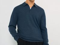 Вязаный джемпер-поло с длинным рукавом, Синий