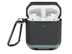 Чехол WiWU Defender Strong Metal для AirPods 2 противоударный с карабином (черный/серый)