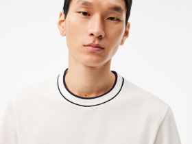 Мужская футболка Lacoste с воротником в полоску из эластичного хлопка