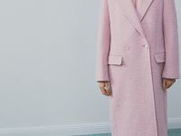 Длинное двубортное пальто из шерсти, Розовый