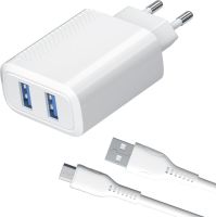 Зарядное устройство Red Line NT-5 USB/USB с кабелем microUSB 12 Вт Белое