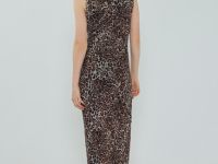 Платье из сетки с леопардовым принтом, Бежевый