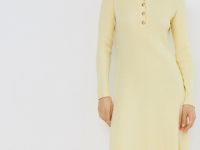 Вязаное платье с отложным воротником, Желтый