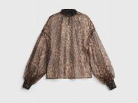 Блузка из органзы с леопардовым принтом, Коричневый