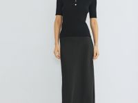 Джемпер в рубчик с воротником-поло, Черный