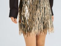 Мини-юбка с длинными пайетками, Золотой