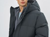 Утеплённая куртка с капюшоном и накладными карманами, Серый