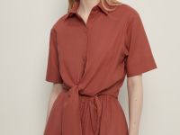 Блузка из хлопка и льна с завязками на поясе