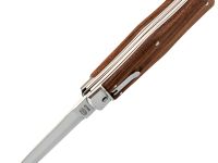 Автоматический многопредметный нож Mikov Predator, сталь 420, рукоять палисандр, черный кожаный чехол