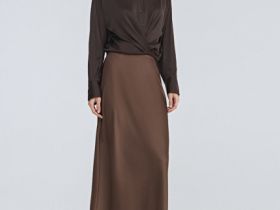 Атласная юбка миди А-силуэта, Коричневый