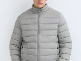 Утеплённая лёгкая куртка с воротником-стойкой, Бежевый