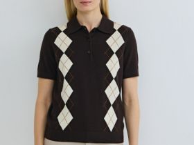 Джемпер поло с ромбами, Коричневый