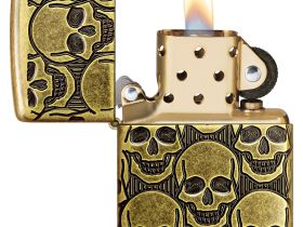 Зажигалка ZIPPO Armor® Cackling Cranium с покрытием Antique Brass, латунь/сталь, золотистая, матовая, 38x13x57 мм