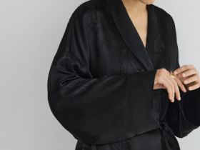 Кимоно из атласного жаккарда, Черный