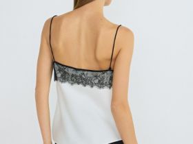 Атласный топ с кружевом, Бежевый