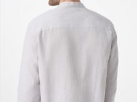 Рубашка из смесового льна с воротником мао, Бежевый