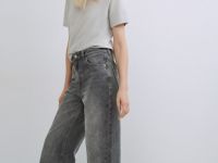 Широкие джинсы Wide leg с высокой посадкой, Серый