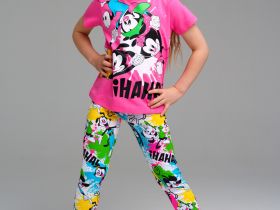 Комплект трикотажный для девочек: фуфайка (футболка), брюки (легинсы)