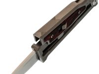 Фронтальный складной нож Reate EXO-M, сталь Elmax, рукоять чёрно-красный G10