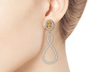 Пусеты из желтого золота с бриллиантами и цитринами э0320пс06240374