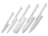 Набор из 5-ти кухонных ножей (овощной, универсальный, накири, шеф, сантону), Samura "Harakiri" (SHR-0250W) White, сталь AUS-8, рукоять ABS-пластик