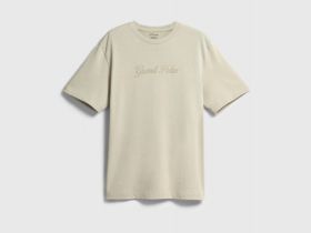 Футболка с текстовой вышивкой, Бежевый