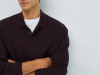 Вязаный джемпер-поло с длинным рукавом, Фиолетовый