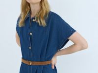 Платье-рубашка из денима с ремнём, Синий
