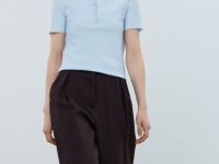 Поло в рубчик с коротким рукавом, Голубой