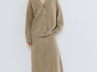 Кардиган из пушистой пряжи на пуговицах, Коричневый