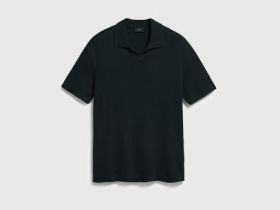 Вязаное поло с коротким рукавом, Черный