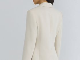 Приталенный двубортный жакет, Бежевый