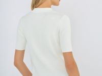 Джемпер в рубчик с воротником-поло, Белый