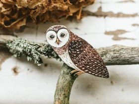 Деревянная брошка Дворникова А. "Совушка"