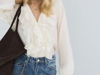 Блузка из лиоцелла с рюшами, Бежевый