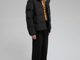 Пуховик с воротником-стойкой и съемным капюшоном