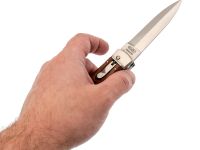 Автоматический многопредметный нож Mikov Predator, сталь 420, рукоять палисандр, черный кожаный чехол