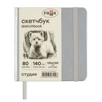 Скетчбук Гамма "Студия" 120*120 мм 80 л 140 г, серебро, твердая обложка, на резинке, слоновая кость