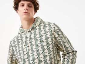 Мужская флисовая толстовка - худи Lacoste Monorgam