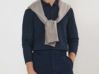 Поло с длинным рукавом, Синий