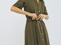 Платье-рубашка с поясом, Зеленый