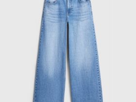 Ультраширокие джинсы с высокой посадкой, Голубой